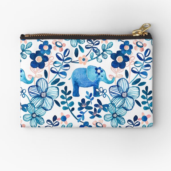 Item preview, Blush Pink, White and Blue Elephant and Floral Watercolor Pattern designed and sold by micklyn.