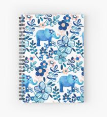 Rosa, weißer und blauer Elefant und Blumenaquarell-Muster erröten Spiralblock