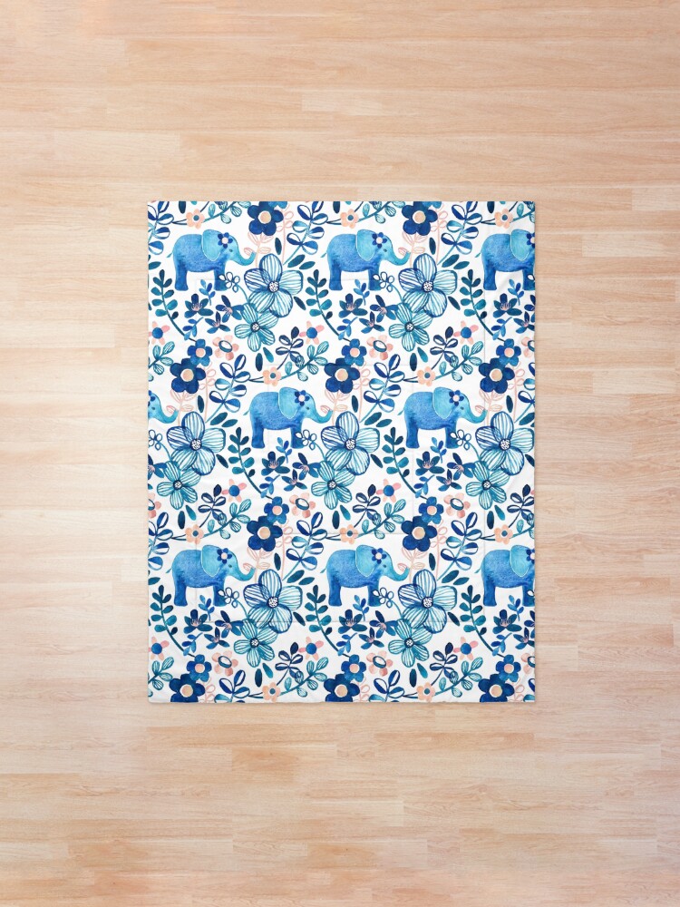 Alternate view of Blush Pink, White and Blue Elephant and Floral Watercolor Pattern Comforter