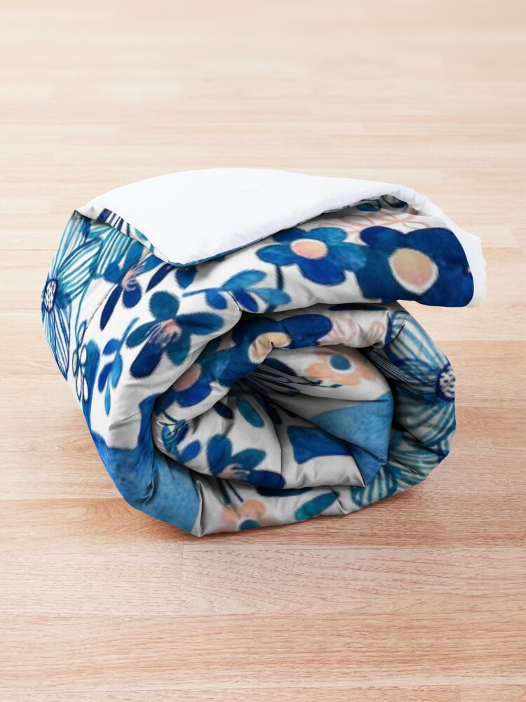 Alternate view of Blush Pink, White and Blue Elephant and Floral Watercolor Pattern Comforter