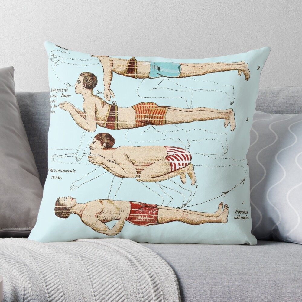 Learning to Swim Vintage French Swimmers Throw Pillow for Sale by  AntiqueImages