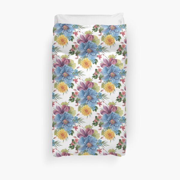 Watercolour Flowers Pattern with White Background Duvet Cover