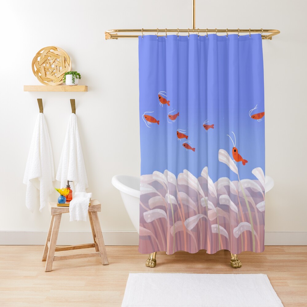 Disover Flying cherry shrimp  | Shower Curtain