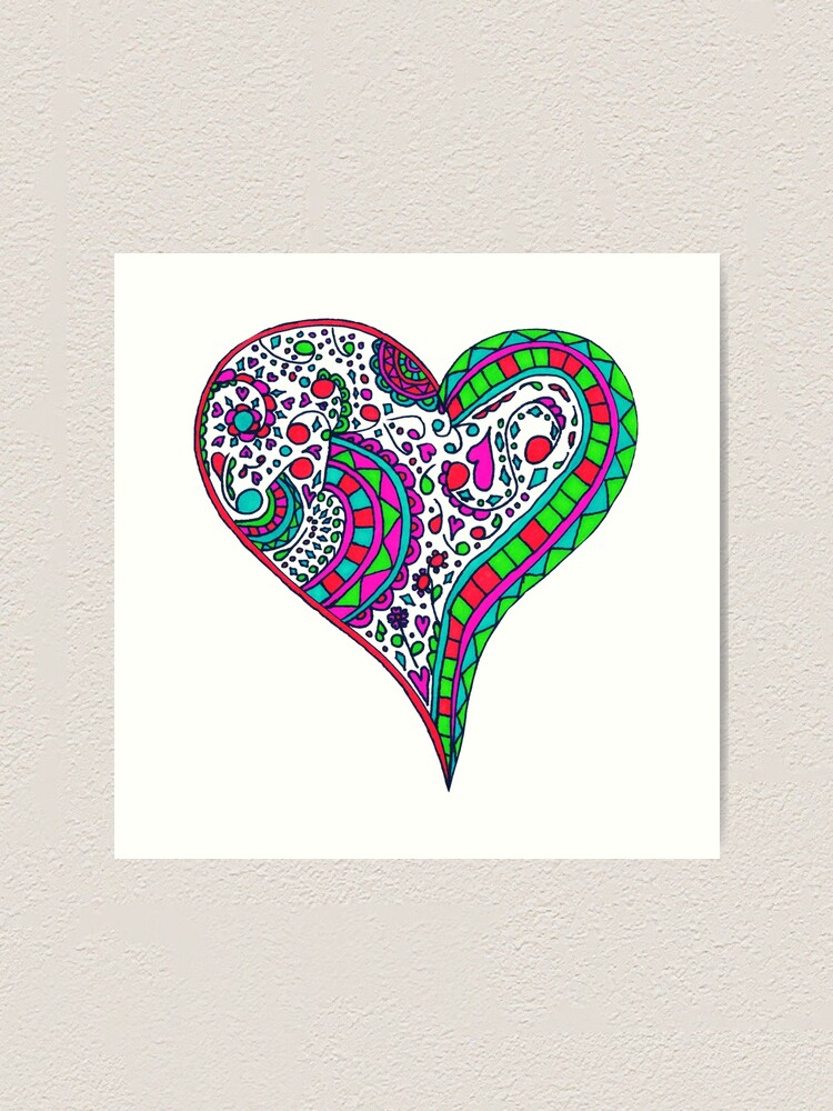 Henna Heart Vibrant Color Heart Mandala Art Print for Sale by Rachel  Corona