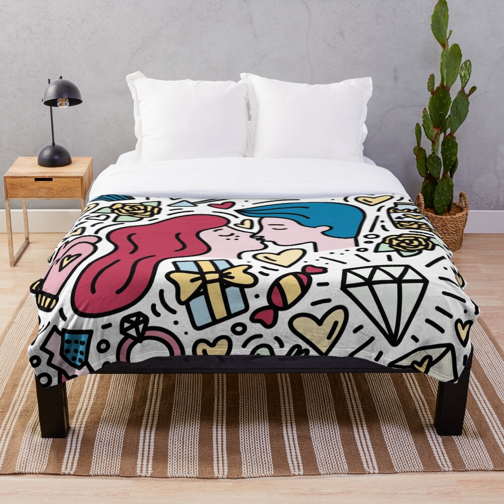 "Romantic couple kissing. Man and woman in love" Throw Blanket by
