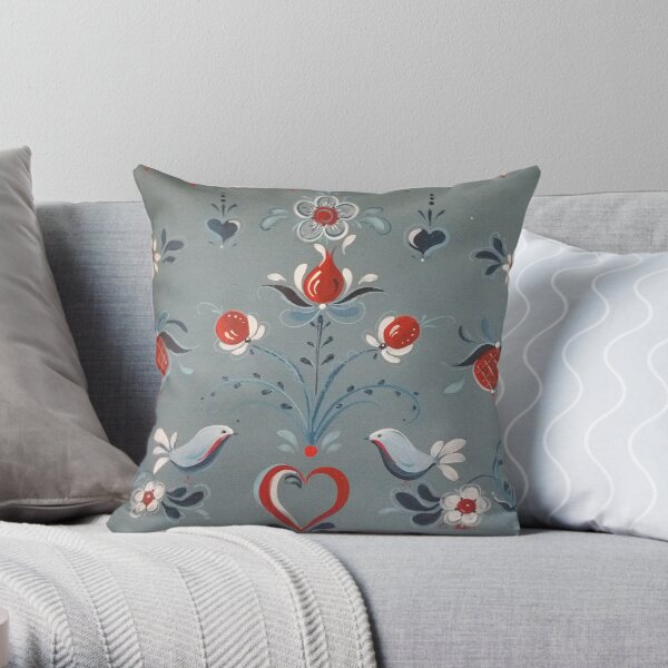 Folk Art Nordic Rosemaling from Scandinavia Throw Pillow