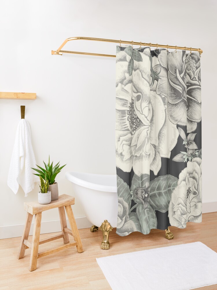 Alternate view of CREAM FLOWERS ON BLACK Shower Curtain