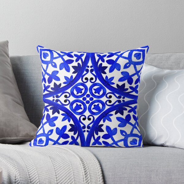 Decorative Square 18 x 18 Inch Throw Pillows Navy & White Moroccan