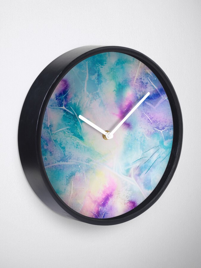 Alternate view of Inky pastel colorful handpainted texture Clock