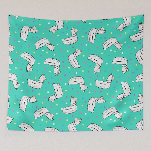 Item preview, Llama pool floats on teal  designed and sold by littlearrow.