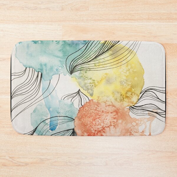 Item preview, Abstract colorful blue, turquoise yellow and red watercolor splashes with black lines hiding a bird designed and sold by artsome-design.