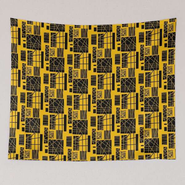 Item preview, black stripes and rectangles pattern on yellow designed and sold by M-Lorentsson.