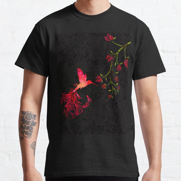 Scarlet Red Twilight Damask Hummingbird fantasy art Classic T-Shirt