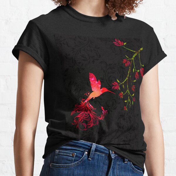Scarlet Red Twilight Damask Hummingbird fantasy art Classic T-Shirt