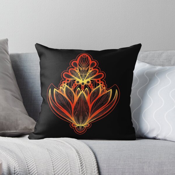 Lotus Flower , Chakra Awakening || Black and Red Throw Pillow