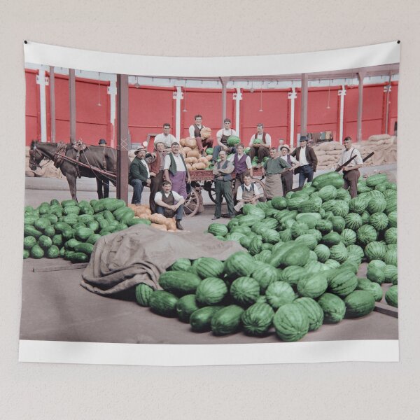 Item preview, Market workers unloading watermelon and pumpkins, 1911 designed and sold by Richard  White.