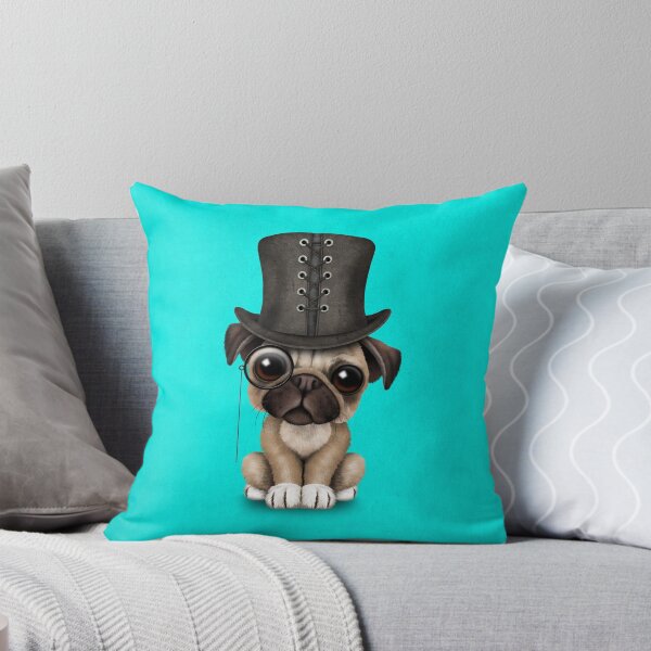 Item preview, Cute Pug Puppy with Monocle and Top Hat on Blue designed and sold by JeffBartels.
