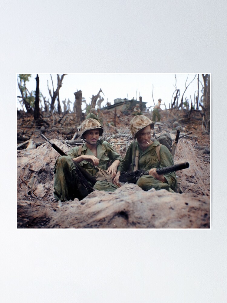 Us Marines On Peleliu Poster By Rwhitecolor Redbubble - usmc war on water roblox