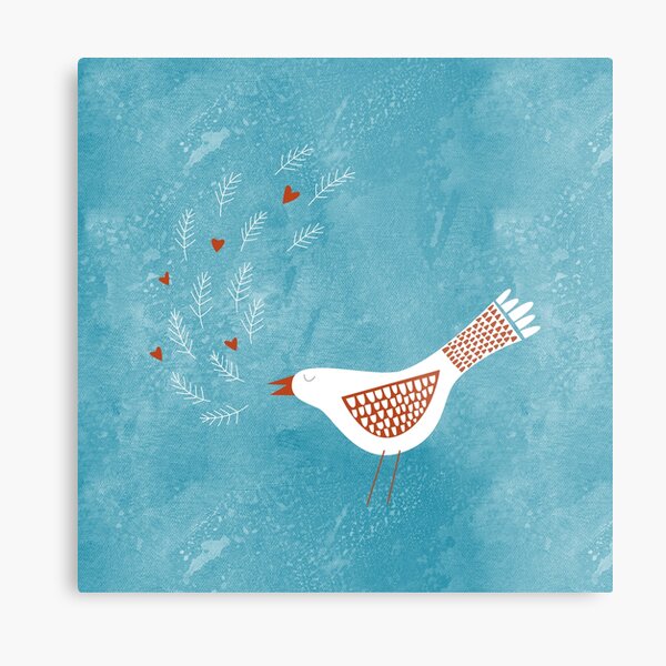 Scandinavian Bird with Hearts Metal Print