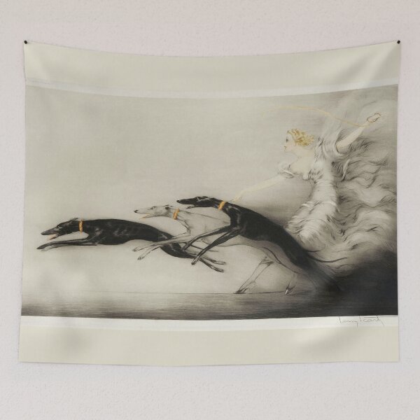 Item preview, Vintage Art Deco illustration, woman walking her greyhound dogs designed and sold by Glimmersmith.