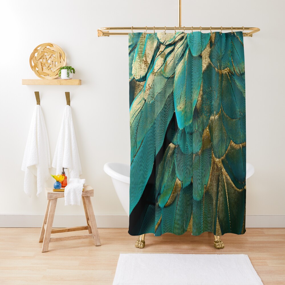 "Feather Glitter Teal and Gold" Shower Curtain for Sale by mindydidit