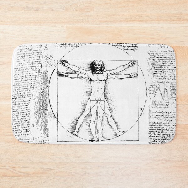 Item preview, VITRUVIAN MAN Leonardo Da Vinci Handwriting Black White Drawing designed and sold by BulganLumini.
