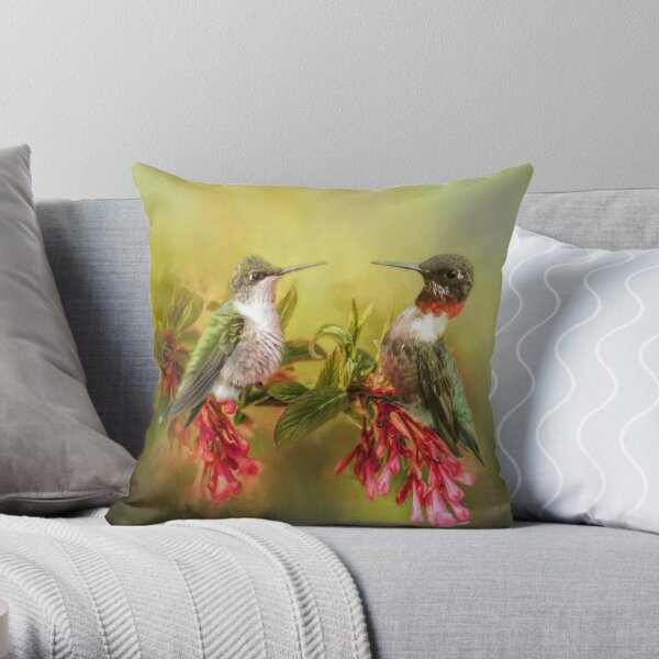 Ruby Throated Hummingbird Pair Throw Pillow