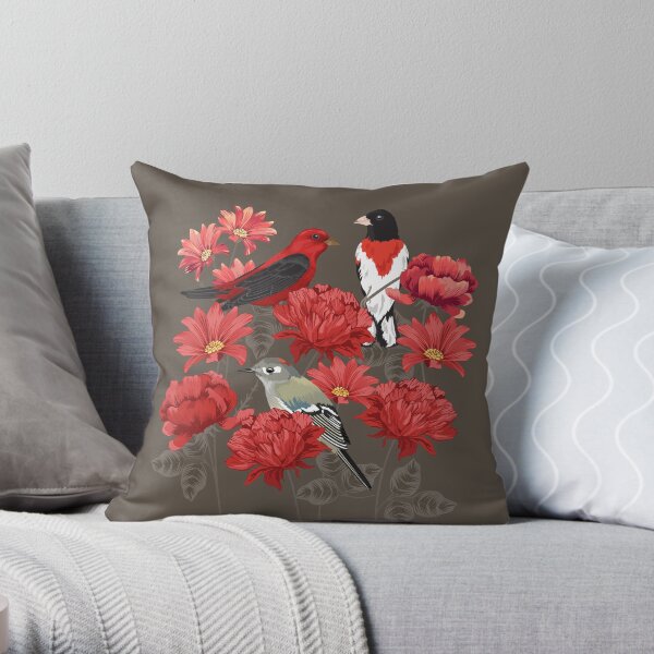 Birds and Roses Throw Pillow
