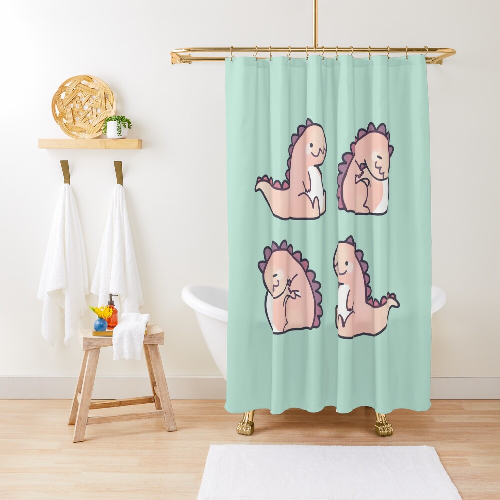 Cute Chubby Sleepy Dragon - Pink Shower Curtain