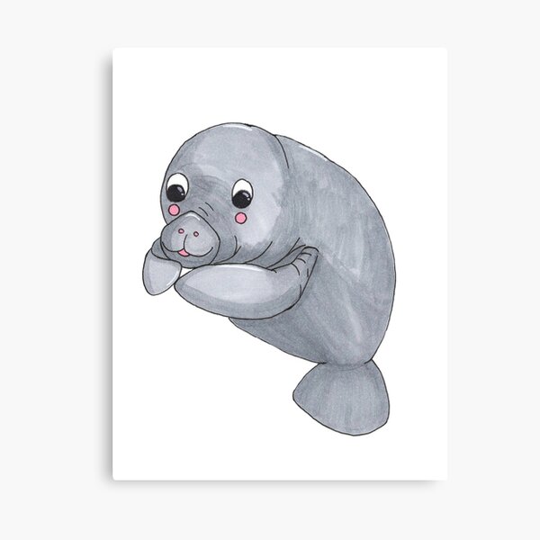Manatee Cute Kawaii Style Cartoon Canvas Print By Kathleenelisear Redbubble
