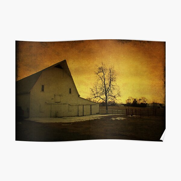 Sunrise on a White Barn Poster