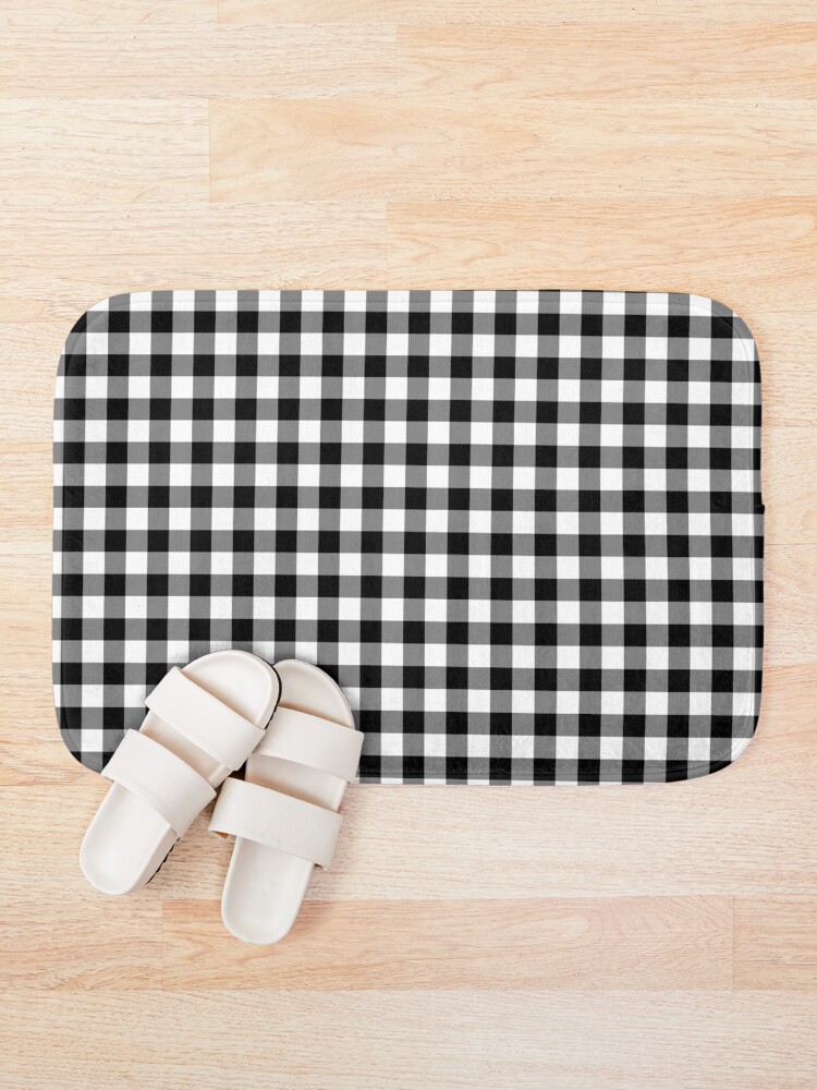"Classic Black and White Western Cowboy Buffalo Check Gingham" Bath Mat