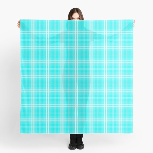 Designer pañuelo de seda en azul turquesa a cuadros