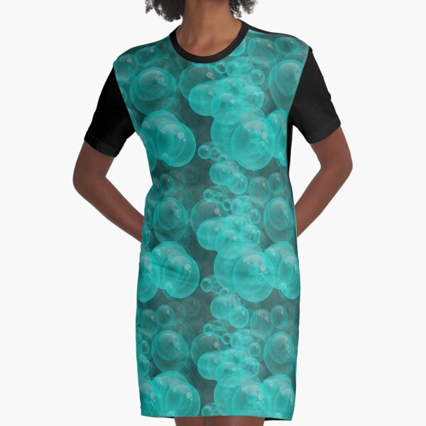 Small Aqua Soap Bubbles Graphic T-Shirt Dress
