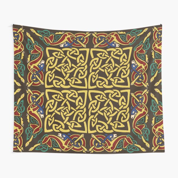 Gold Knotwork Squares and Hounds Border Tapestry