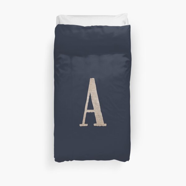 Monogram Burlap Style Initial Letter A in Neutral Hemp Linen Jute on Dark Navy Blue Duvet Cover