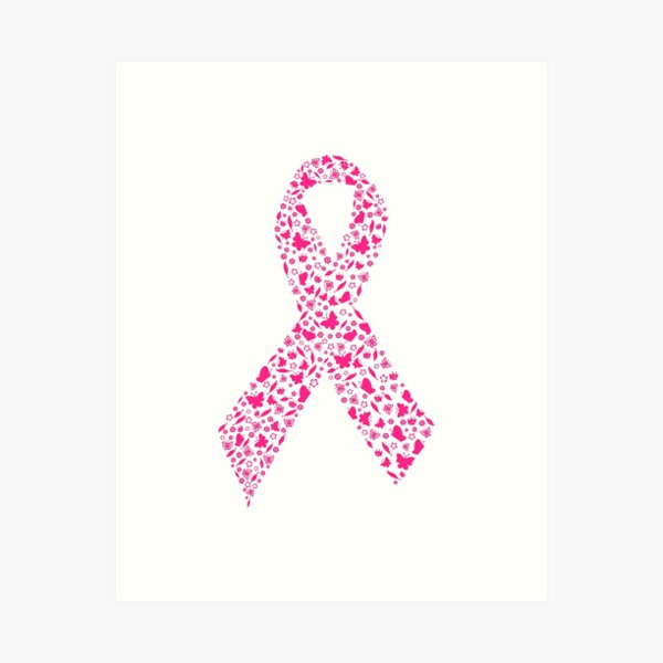 Pink Ribbon Breast Cancer Awareness Floral Butterflies Art Print