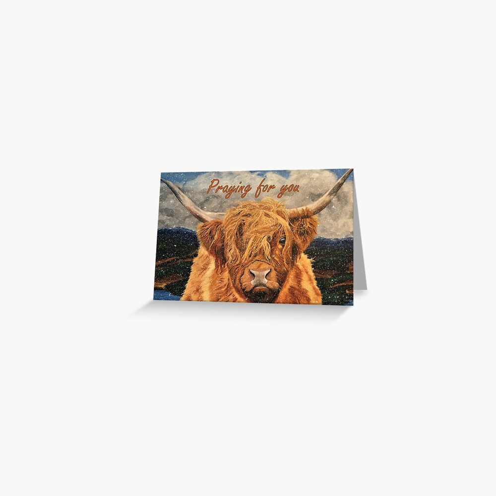 Highland Cow in Light Snow - Praying for You Card Greeting Card