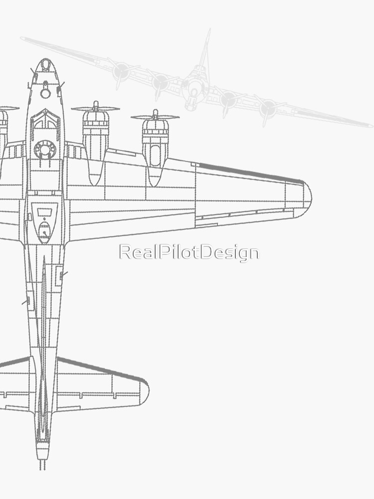 "B-17 Flying Fortress WWII Bomber Line Art" Sticker For Sale By ...