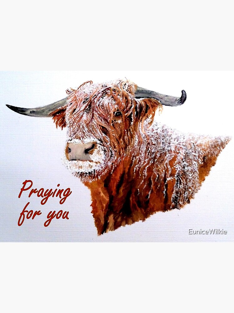 Thumbnail 2 of 2, Greeting Card, Snowy Highland Cow - Praying for You Card designed and sold by EuniceWilkie.
