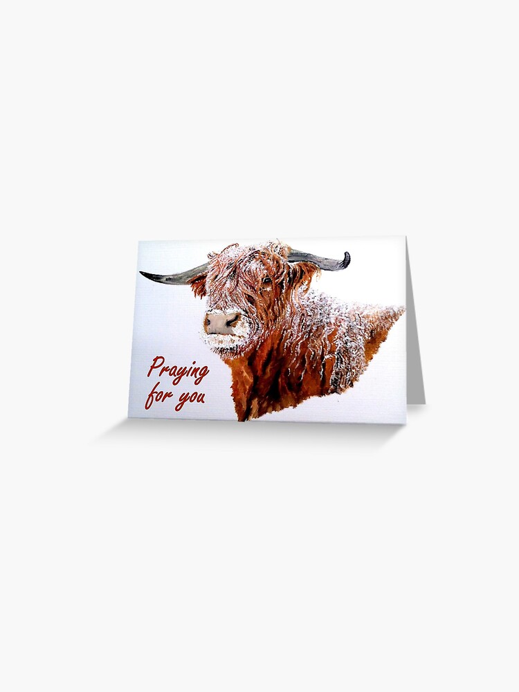 Thumbnail 1 of 2, Greeting Card, Snowy Highland Cow - Praying for You Card designed and sold by EuniceWilkie.