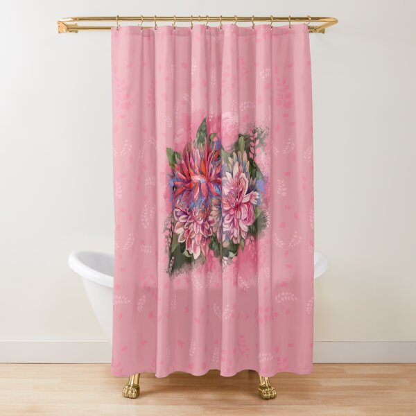 Dahlias flowers pink watercolor pattern Shower Curtain
