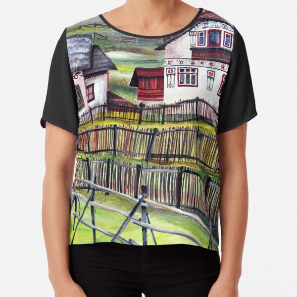 Transylvania Romania Watercolor Picturesque Scenery Chiffon Top