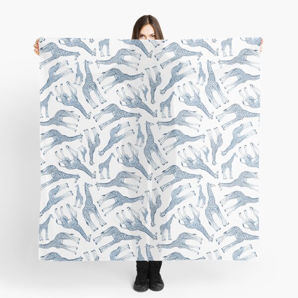Navy Blue Giraffes on White Scarf