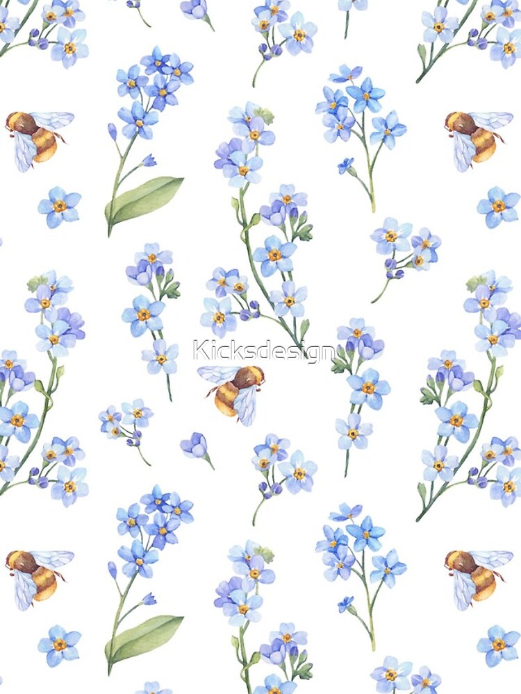 Cute hand painted brown bee lavender watercolor floral by Kicksdesign