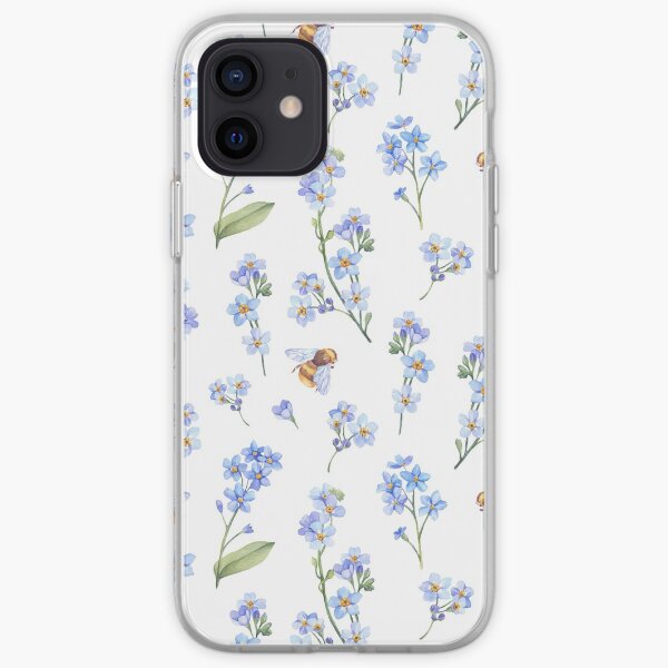 Cute hand painted brown bee lavender watercolor floral iPhone Soft Case