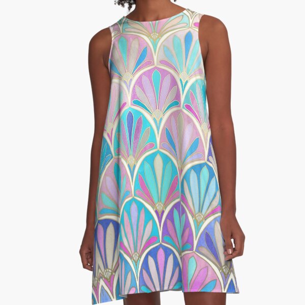 Glamorous Twenties Art Deco Pastel Pattern A-Line Dress