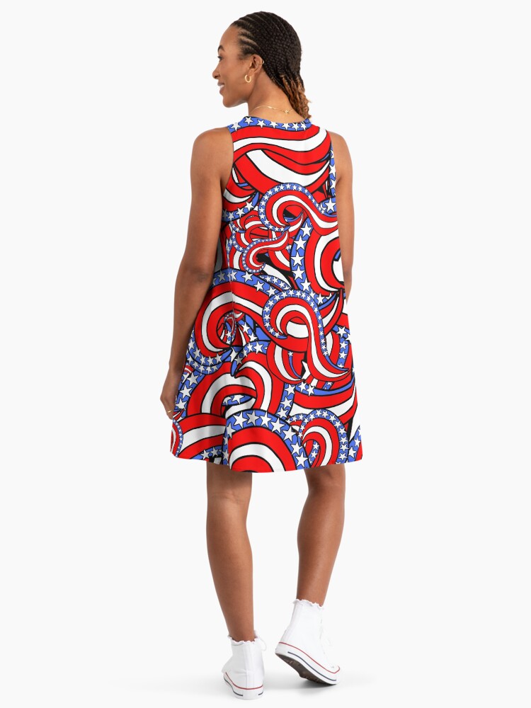Patriotic American Flag Red White And Blue Stars And Stripes Pattern Flag Of The United States A-Line Dress
