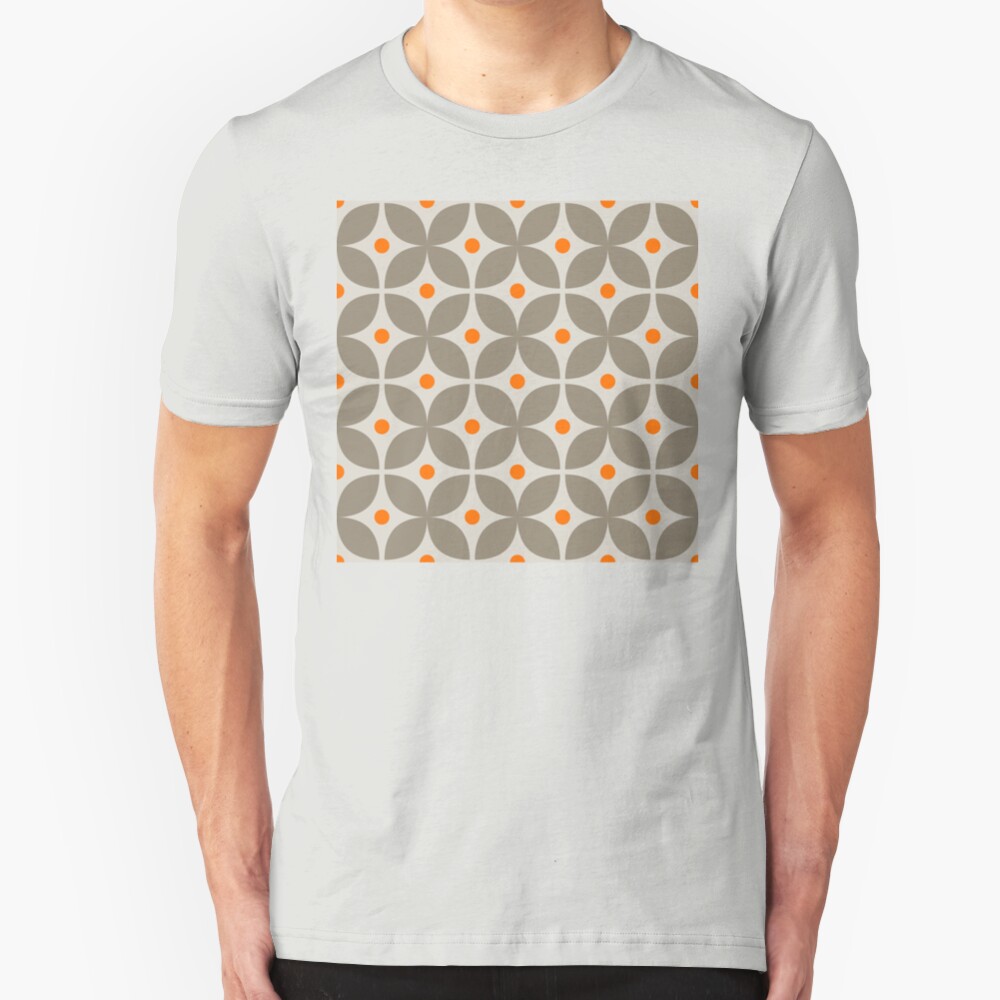 Geometric Pattern: Stylised Flower: Grey Slim Fit T-Shirt