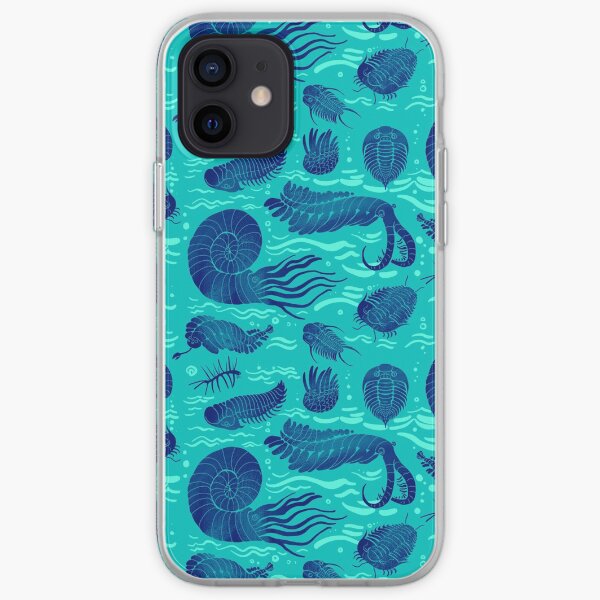 Ancient sea animals: Trilobites, Anomalocaris, Wiwaxia and others on green background iPhone Soft Case